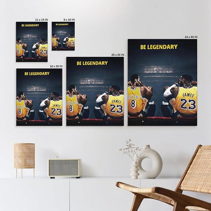 Kobe Bryant and LeBron James Canvas Wall Art Print Poster, Be Legendary Inspirational Sports Picture Artwork, Motivational Mamba Mentality Wall Decor for Home Office Gym Living Room, Framed 11x14inch