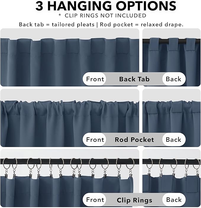 Deconovo Blackout Curtains, Thermal Insulated, W52 x L95 2 Panels, Back Tab, Machine Washable, Room-Darkening Drapes for Bedroom/Living Room Stone Blue