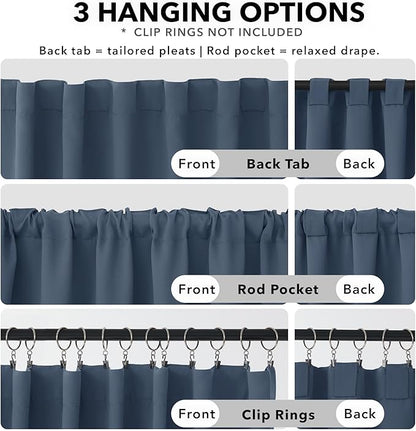 Deconovo Blackout Curtains, Thermal Insulated, W70 x L63 2 Panels, Back Tab, Machine Washable, Room-Darkening Drapes for Bedroom/Living Room Stone Blue
