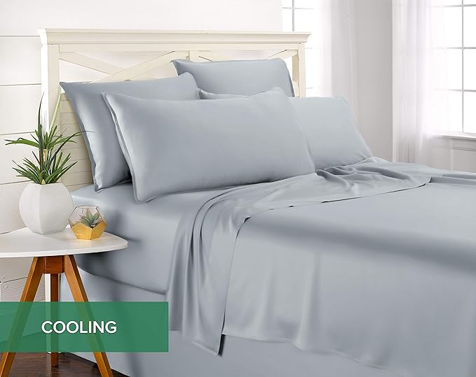 Pure Bamboo Twin Sheets, Genuine 100% Organic Viscose Derived from Bamboo Bed Sheet Set, Luxuriously Soft & Cooling, Double Stitching, 2 Year Quality Promise (Twin, Sterling Blue)
