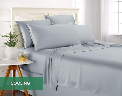 Pure Bamboo Twin Sheets, Genuine 100% Organic Viscose Derived from Bamboo Bed Sheet Set, Luxuriously Soft & Cooling, Double Stitching, 2 Year Quality Promise (Twin, Sterling Blue)
