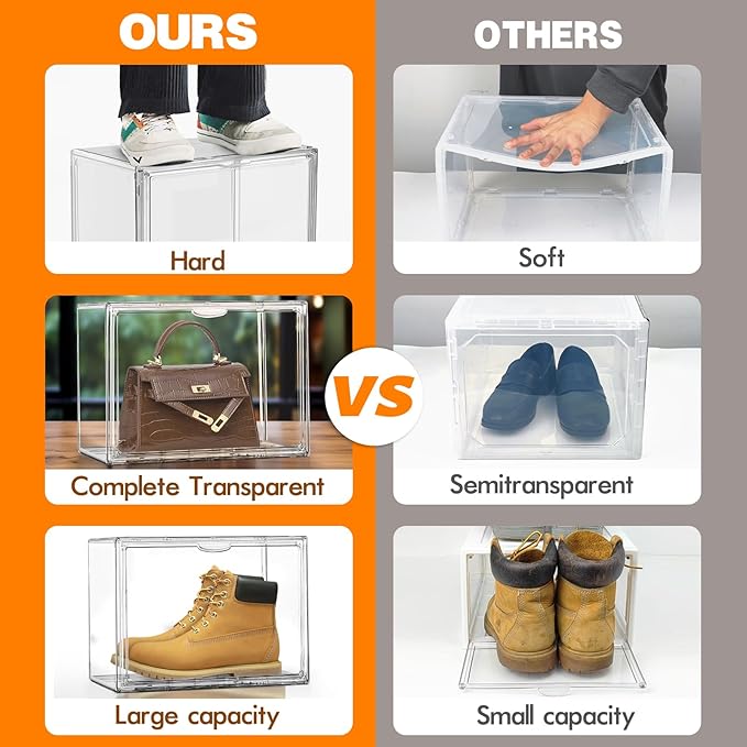 X-Large Acrylic Display Case Size 14 Sneaker Shoe Box with Magnetic Lid, Transparent Stackable Figure Display Case Clear Large Collectibles Showcase, Protection Organizer, 1 Pack