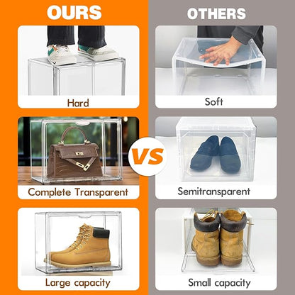 X-Large Acrylic Display Case Size 14 Sneaker Shoe Box with Magnetic Lid, Transparent Stackable Figure Display Case Clear Large Collectibles Showcase, Protection Organizer, 1 Pack