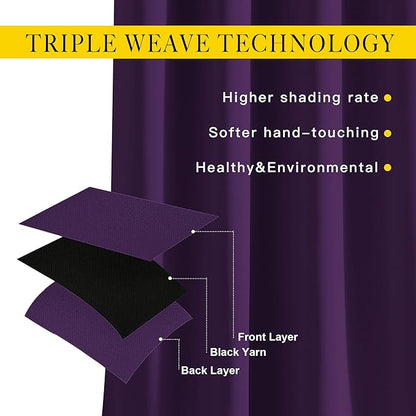 NICETOWN Room Darkening Curtains for Room Divider, Grommet Thermal Curtains Light & Sound Reducing Window Treatments for Sliding Glass Door, W66 x L110, Royal Purple, 2 Panels
