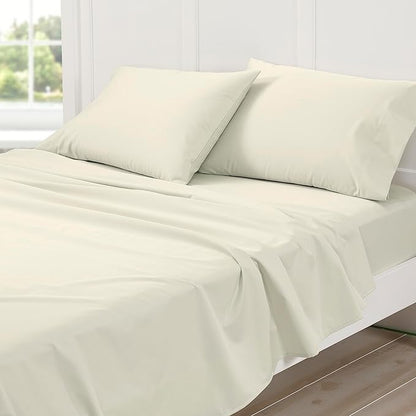 Cuddledown Dreamstead 100% Cotton Bed Sheets Set | 300 Thread Count | Luxurious Sateen Weave | Pure Combed Cotton | Soft | Wrinkle Resistant | 4 Piece Set | Birch | King | 78” x 80”