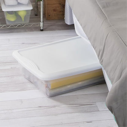 Sterilite 18 Pack Storage Box, 41 Quart Stackable Tote, Clear Plastic Container with Secure Snapping Lids for Home and Office Organization, White