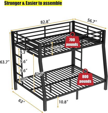 Higher Quality & Stronger Heavy Duty Metal Bunk Bed Frame Full XL Over Queen Size for Adults Teens, Thickened More Stable Steel Bunkbed (Full XL Over Queen)