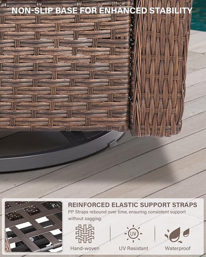 Belord 5 Piece Wicker Patio Furniture Set with Ottoman - High Back Outdoor Swivel Rocker Glider Chairs with Glass Top Side Table,28D High-Density 6" Removable Blue Cushion for Deck Porch Backyard