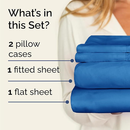 Twin 4 Piece Sheet Set - Cooling, Comfy & Breathable - Hotel Luxury Bedding, Includes Fitted Sheet for Women, Men, Kids & Teens - 1 Flat, 1 Fitted Sheet, 2 Pillowcases with Deep Pockets - Royal Blue