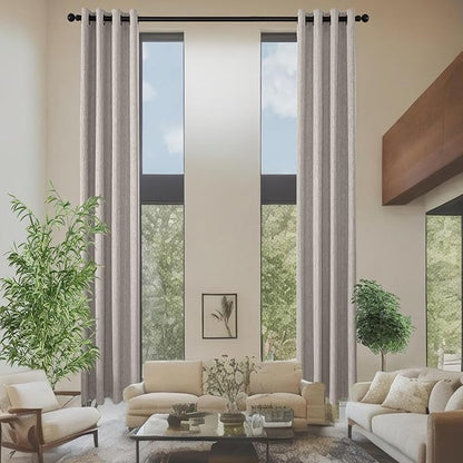 Linen Curtains 188 inch Length 2 Panels for High Ceiling Extra Long Thick Faux Linen Window Drapes Burlap Textured Curtains with Grommet for 2 Story High Living Room (52x188 Beige)
