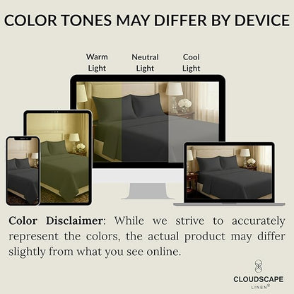 Cloud Scape Linen 100% Egyptian Cotton Sheets Full Size, 4 Pieces Luxury Bedding Set, 400 Thread Count,Hotel Quality, Silky Soft, Deep Pockets up to 17, Charcoal