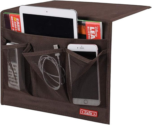 Zafit Bedside Storage Organizer - Table Cabinet Organizer Caddy for Remotes, Phone, Glasses (Classic 4 Pockets - Coffee)