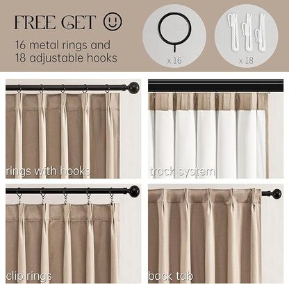 Topfinel 100 Inch Long Black Out Burlap Custom Curtains, Double Pinch Pleated Window Coverings, Nursery Summber Boho Farmhouse Heat Sound Block Back Tab Curtains for Sliding Door Sunroom Bay Window