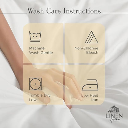 Linen Home 100% Cotton Percale Sheets Full Size, Ivory, Deep Pocket, 4 Pieces Set - 1 Flat, 1 Deep Pocket Fitted Sheet and 2 Pillowcases, Crisp Cool and Strong Bed Linen