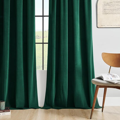 Joydeco Customized Velvet Curtains for Bedroom & Living Room, Heavy Duty Luxury Thermal Insulated Dark Green Velvet Curtains Rod Pocket 1 Panel, Custom Size