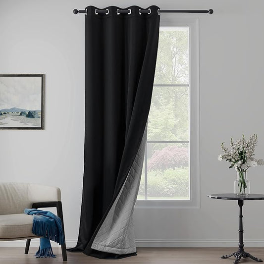 Extra Long Blackout Soundproof Curtains Thermal Insulation Drapes with 3-in-1 Layer Light Blocking Heat Insulating for Bedroom Living Room (1 Panel, Black, 50" x 120")