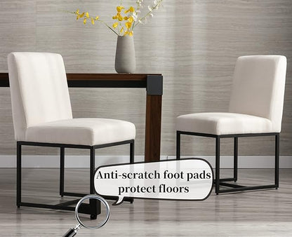 CIMOTA Modern Linen Dining Chair Set of 8, Mid Century Dining Room Chairs Fabric Upholstered Armless Side Chair with Black Sled Base for Dining Room, White Cream 8PCS