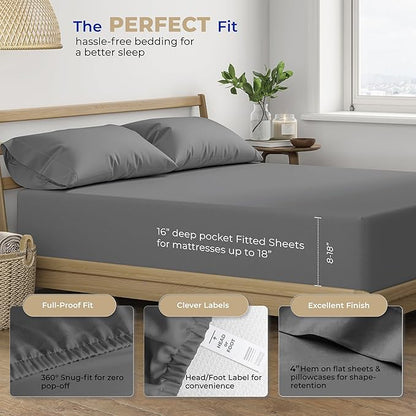 THREAD SPREAD 2-Pack Twin XL Sheet Sets Cotton - 400 Thread Count 100% Cotton Sateen Weave - Soft, Breathable, Hotel Quality Cooling Sheets, 2 Sets of Twin XL Size Deep Pocket Bed Sheets (Dark Grey)