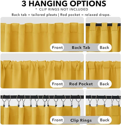 Deconovo Solid Back Tab and Rod Pocket Curtains Thermal Insulated Blackout Window Curtains for Kitchen 52Wx54L Inch Mellow Yellow 2 Panels