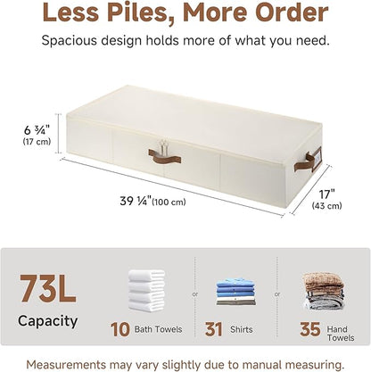 StorageWorks Large Underbed Storage with Lid, 2-Pack Under Bed Storage Containers for Clothes, Bedding, and Sweaters, Beige