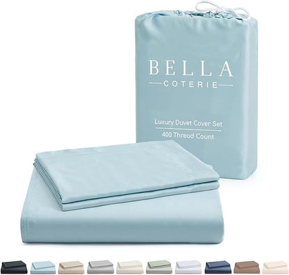 Bella Coterie Luxury Bamboo Viscose King Size Duvet Cover Set | 100% Organically Grown | Corner Ties | Ultra Soft | Cooling | Two Pillow Shams | 106 x 94 | No Insert [Coastal Blue]