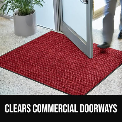 GORILLA GRIP Waterproof Traffic Guard Door Mat, 2 Pack Heavy Duty Entryway Mats, Strong Rubber Back Commercial Utility Rugs for Office Hallway, Garage Floor and Home, Low Profile Carpet, 35x23, Red