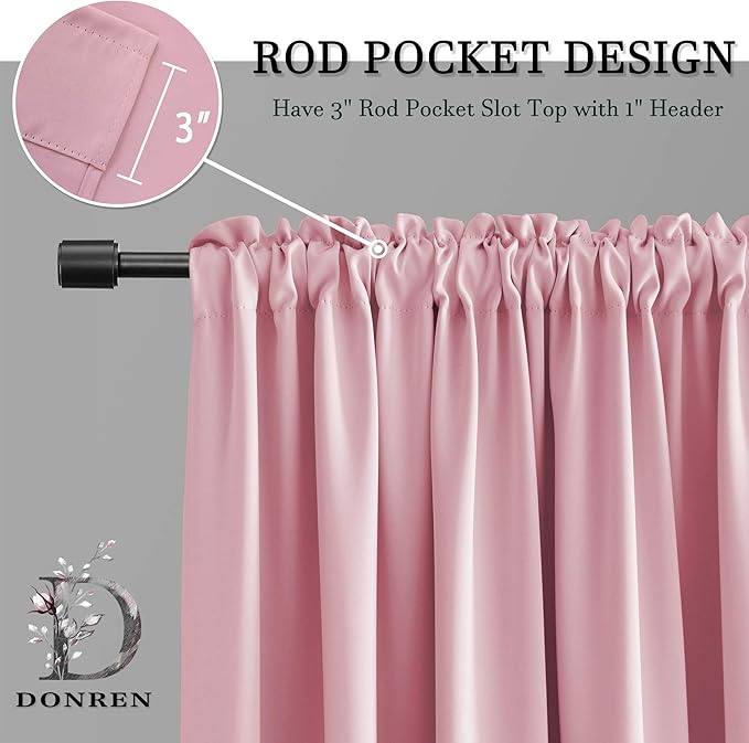 DONREN Pink Blackout Drapes for Girls Room - Home Decoration Privacy Protection Thermal Insulated Blackout Window Drape with Rod Pocket (2 Panels,42 x 84 Inch)