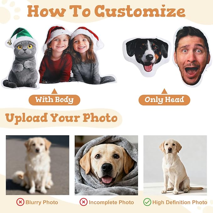 Custom4U Custom Pet Pillow with Picture Funny Shaped Pillow Personalized Custom Body Pillow Customized Pet Pillow with Photos (20inches)