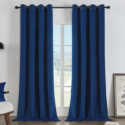 Joydeco Royal Blue 100% Blackout Curtains 90 Inch 2 Panels, Luxury Thermal Royal Blue Velvet Curtains for Bedroom Living Room, Soundproof Blackout Window Drapes, Grommet Top (52W x 90L)
