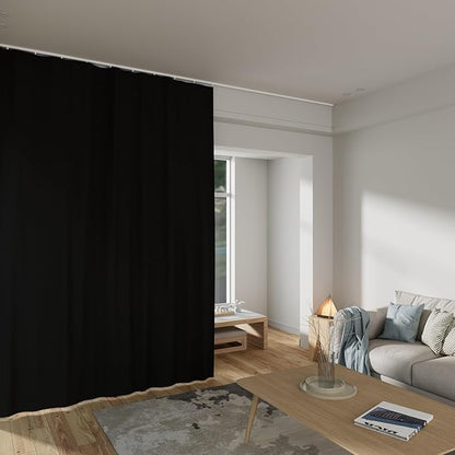 Room Divider Curtains Total Blackout Privacy Curtain Panel Room Thermal Insulated Noise Reduction Curtains for Bedroom Window Living Room Ceiling Track Curtain W 12.5 ft × H 7 ft Black