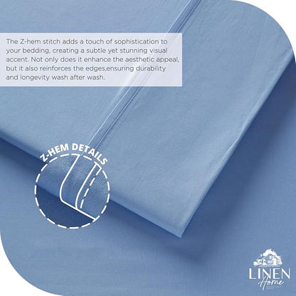 Linen Home 100% Cotton Percale Sheet Set, King Size, Baby Blue, Deep Pocket, 6 Pieces Set - 1 Flat, 1 Deep Pocket Fitted Sheet and 4 Pillowcases, Crisp Cool and Strong Bed Linen
