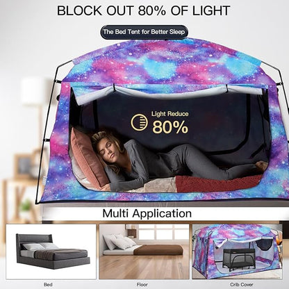Bed Tent,Portable Privacy Sleeping Bed Canopy,Blackout 90% Drapes for Kids and Adult,Indoor Space Tent with Breathable Large Mesh Windows