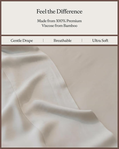 Cozy Earth Luxury Bed Sheet Set - 100% Viscose from Bamboo Fabric, Ultra-Soft & Breathable, Fits Regular & Deep Pocket Mattresses up to 20" - 4 Pieces King Sheet Set Oat