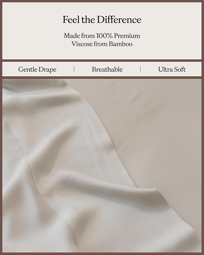 Cozy Earth Luxury Bed Sheet Set - 100% Viscose from Bamboo Fabric, Ultra-Soft & Breathable, Fits Regular & Deep Pocket Mattresses up to 20" - 4 Pieces Full Sheet Set Oat