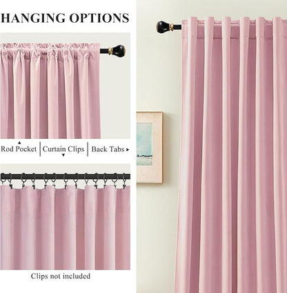 Baby Pink Velvet Curtains 96 Inches for Girls Bedroom, Thermal Insulated Super Soft Room Darkening Curtains Luxury Window Drapes for Living Room Nursery, Back Tab Rod Pocket, W52 x L96, 2 Panels