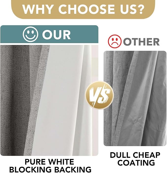 H.VERSAILTEX Linen Blackout Curtains 45 Inches Long 100% Blackout Thermal Insulated Textured Linen Look Curtain Draperies Anti-Rust Grommet, Energy Saving with White Liner, 2 Panels, Dove Gray