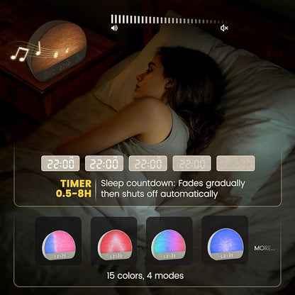 Sunrise Alarm Clock Sound Machine, Wake Up Light - Bluetooth Speaker, Dual Alarms, Dimmable Clock, USB Charging, Snooze, 37 Sleep Sounds, 15 Colors, Timer-Night Light for Heavy-Sleepers Gift