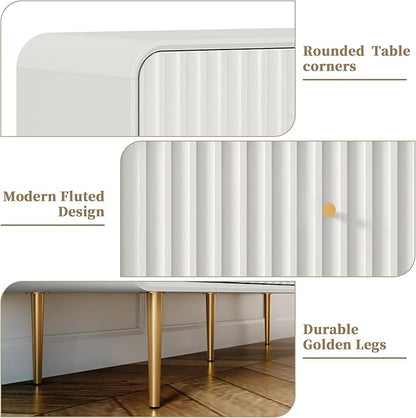 HLR Fluted 6 Drawers Dresser, 48'' Wide Modern Chest of Drawers with Gold Metal Handles,Dresser TV Stand, Wood Dressers & Chest of Drawers for Bedroom, Living Room, Hallway (White)