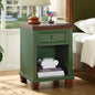 SAVOR LIFE Farmhouse End Tables Living Room with Drawer, Rustic Wood Nightstand with Charging Station, Bedside Table with Open Shelf for Bed Room, Living Room, Green