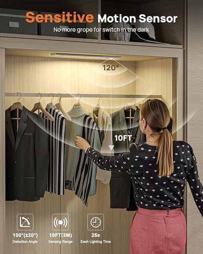 Under Cabinet Lighting Wireless,16 inch LED Motion Sensor Light Indoor, USB Rechargeable Closet Lights with Remote Control, 3 Color Temps Under Counter Lights for Kitchen, Wardrobe, Stairs, 4 Pack