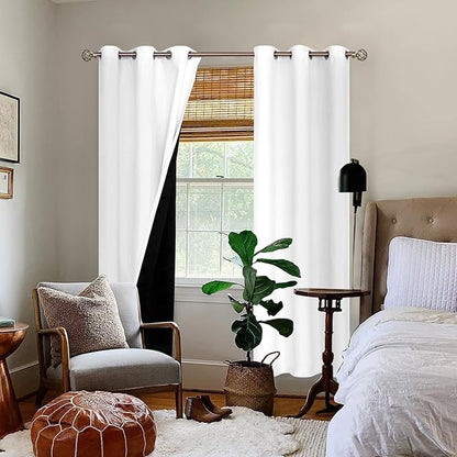 BGment Thermal Insulated 100% Blackout Curtains for Bedroom with Black Liner, Double Layer Full Room Darkening Noise Reducing Grommet Curtain (38 x 84 Inch, Pure White, 2 Panels)