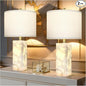 Scenekoy Natural Alabaster Table Lamp Set of 2 with Night Light for Bedroom Living Room, 23" Rotary Switch Bedside Lamp with Linen Shade, Modern Nightstand Lamps for Room Office Dorm (Bulb Included)