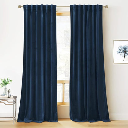 RYB HOME Velvet Curtains - Blackout Curtains for Living Room,Thermal Insulated Noise Reducing Panel Soft Luxury Vertical Sense Window Decor for Cottage Farmhouse, Navy Blue, W52 x L120 inch, 2 Panels