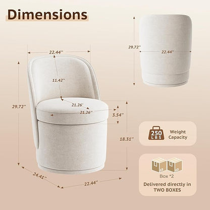 Swivel Accent Chair Set of 2, 360° Swivel Round Chair with Hidden Storage, Vanity Chairs, Modern Small Barrel Armchair for Living Room/Bedroom, Beige
