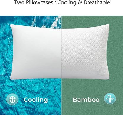 Pillow King Size Memory Foam for Sleeping, Bed Pillows with Washable Cooling Pillowcase for Back & Side & Stomach Sleepers, 20x36 inches