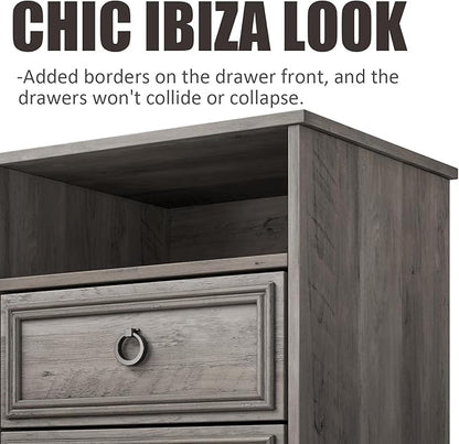 Set of 2 Nightstand with 2 Drawers, 18"W Night Stand with Drawers for Bedroom, Large Accent Bed Side Table and End Table with Open Compartment-Easy Pull Handle, Textured Border for Living Room,Gray