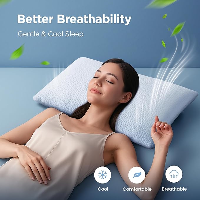 Sophia & William Cooling Bed Pillow for Sleeping (Queen Size Set of 2) Adjustable Shredded Memory Foam Pillow for Side, Back and Stomach Sleepeers