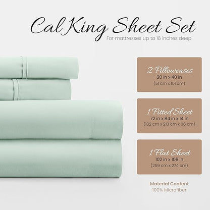 Linen Market Bed Sheets for California King Size Bed (Mint) - Sleep Better Than Ever with These Soft and Cooling California King Sheets - Deep Pocket Fits 16" Thick Beds - 4 Piece Cal King Sheet Set