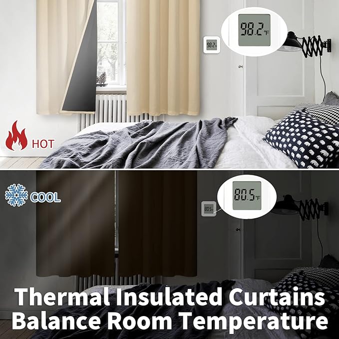 BGment Thermal Insulated 100% Blackout Curtains for Bedroom with Black Liner, Double Layer Full Room Darkening Noise Reducing Grommet Curtain (42 x 84 Inch, Natural, 2 Panels)