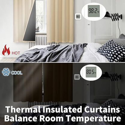 BGment Short 100% Blackout Curtains for Bedroom, Thermal Insulated Energy Efficiency Noise Reducing Grommet Curtains 45 Inch Length with Liner for Small Window 2 Panels Each 52 Inch Wide, Natural